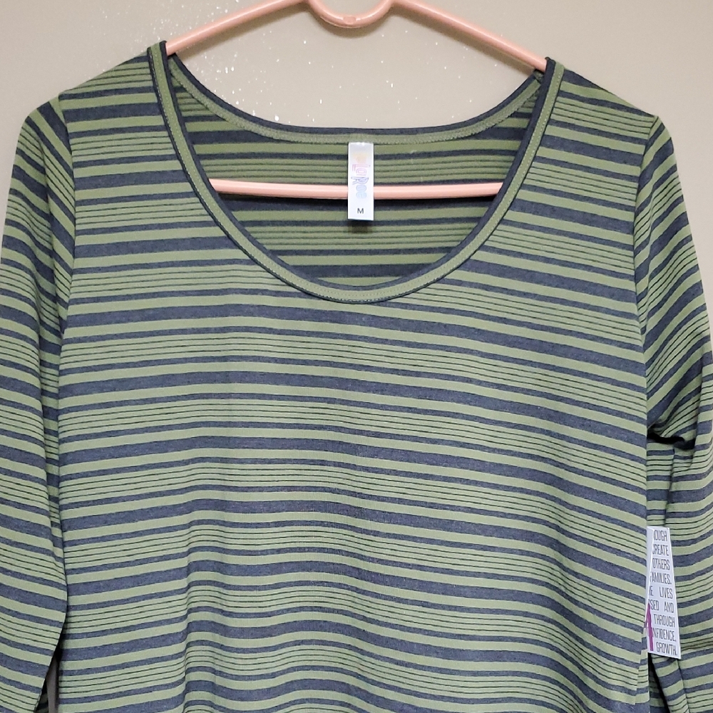 LuLaRoe Striped Green and Gray Women's Top